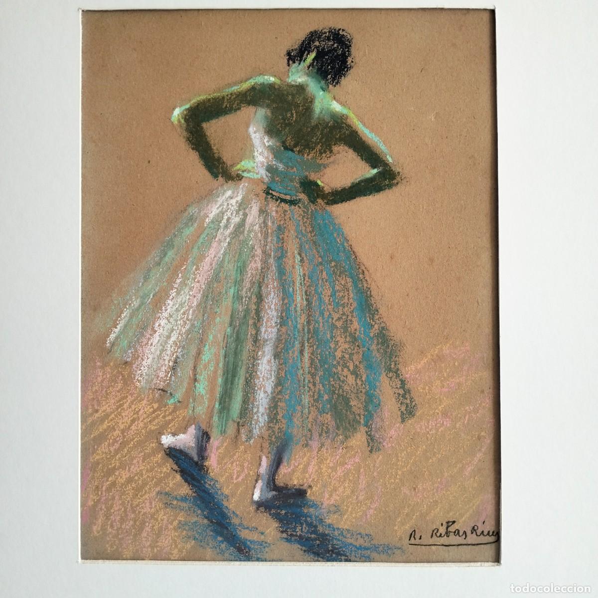 Art: R. RIBAS RIUS. PASTEL ORIGINAL. BAILARINA BALLET con buen marco. Primer tercio SXX.