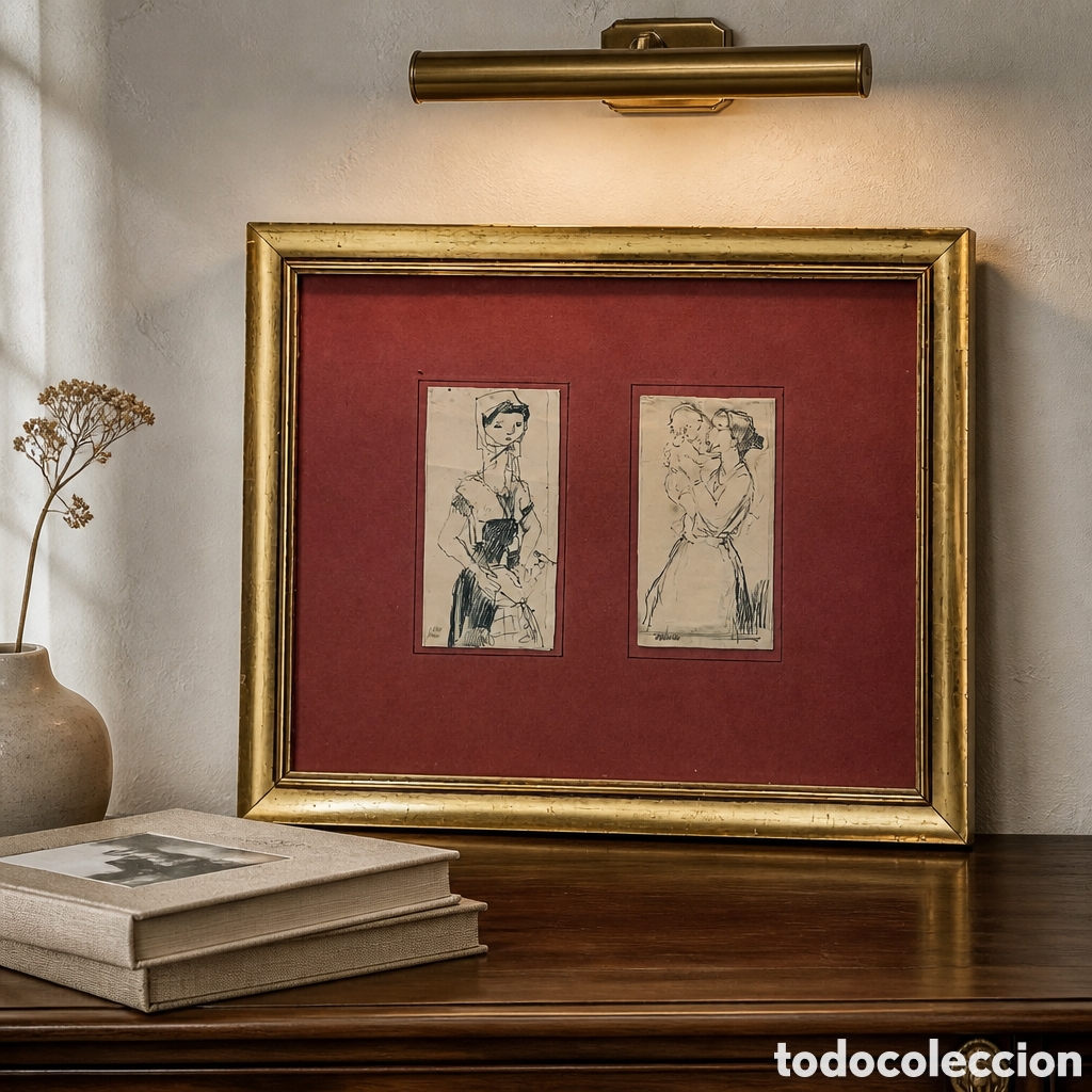 Arte: PABLO CORONADO MARTIN .(GRANADA 1898 MALAGA 1979) PAREJA DE PLUMILLAS SOBRE PAPEL . OBRAS 13&times;6,5 CM
