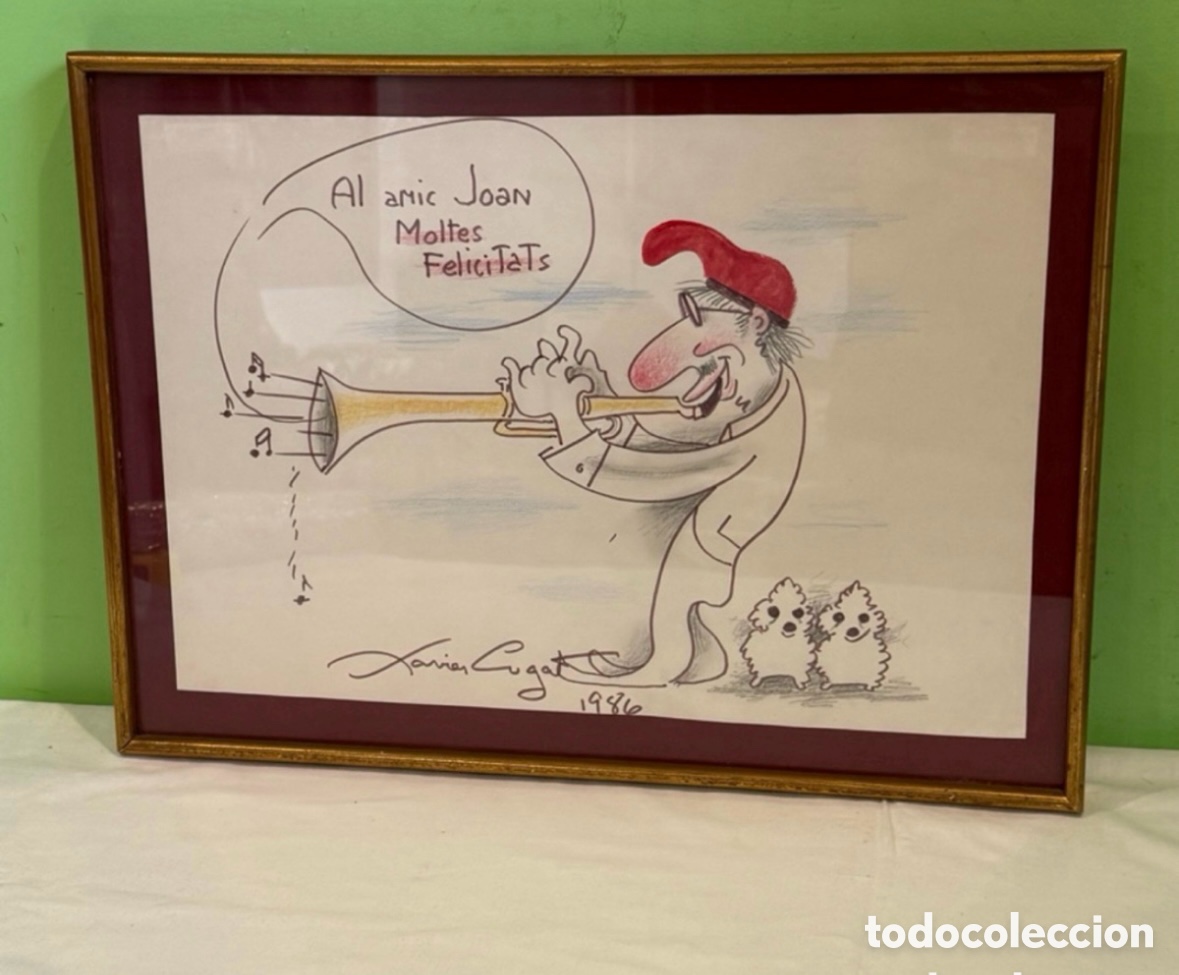 Art: Precioso Dibujo original dedicado y firmado Xavier Cugat - 1986 - &rdquo;Al amic Joan Moltes Felicitats&rdquo;