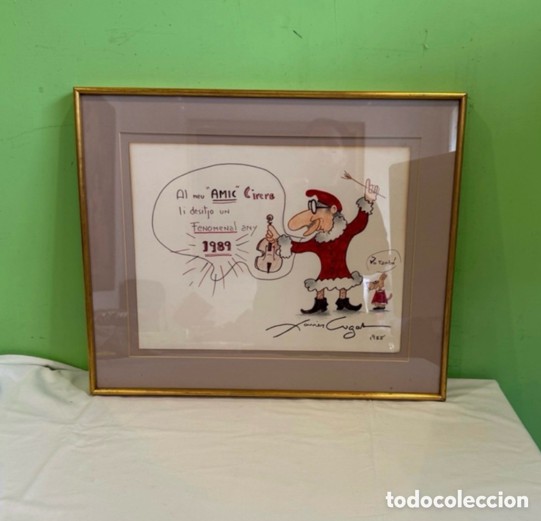 Art: Precioso Dibujo firmado Xavier Cugat - 1988 - Dedicatoria &rdquo;Al meu amic Cirera&rdquo;