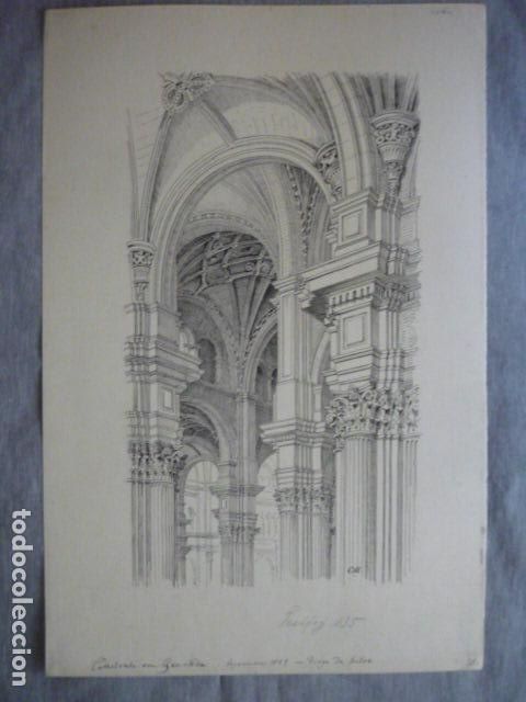 Arte: GRANADA NAVES DE LA CATEDRAL DIBUJO A PLUMILLA ORIGINAL CONSTANTIN UHDE ARQUITECTO ALEMAN 1888 1889