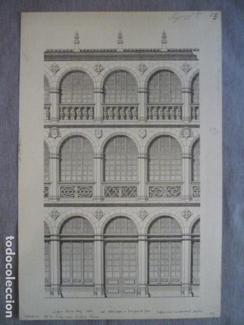 Arte: VALLADOLID COLEGIO SANTA CRUZ DIBUJO A PLUMILLA ORIGINAL CONSTANTIN UHDE ARQUITECTO ALEMAN 1888 1889