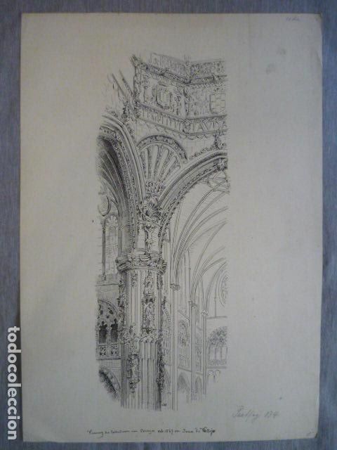 Arte: BURGOS DETALLE DE LA CATEDRAL DIBUJO A PLUMILLA ORIGINAL CONSTANTIN UHDE ARQUITECTO ALEMAN 1888 1889