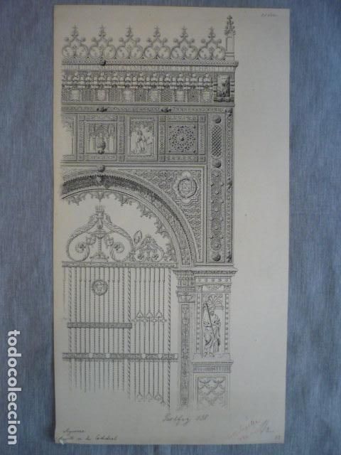 Arte: SIG&Uuml;ENZA GUADALAJARA CATEDRAL DIBUJO A PLUMILLA ORIGINAL CONSTANTIN UHDE ARQUITECTO ALEMAN 1888 1889