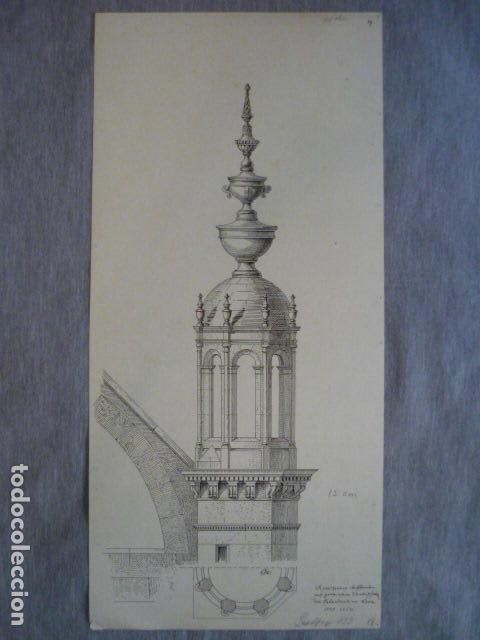 Kunst: LEON DETALLE DE LA CATEDRAL DIBUJO A PLUMILLA ORIGINAL CONSTANTIN UHDE ARQUITECTO ALEMAN 1888 1889