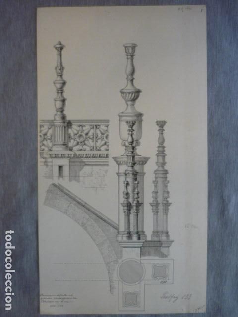 Arte: LEON DETALLE DE LA CATEDRAL DIBUJO A PLUMILLA ORIGINAL CONSTANTIN UHDE ARQUITECTO ALEMAN 1888 1889