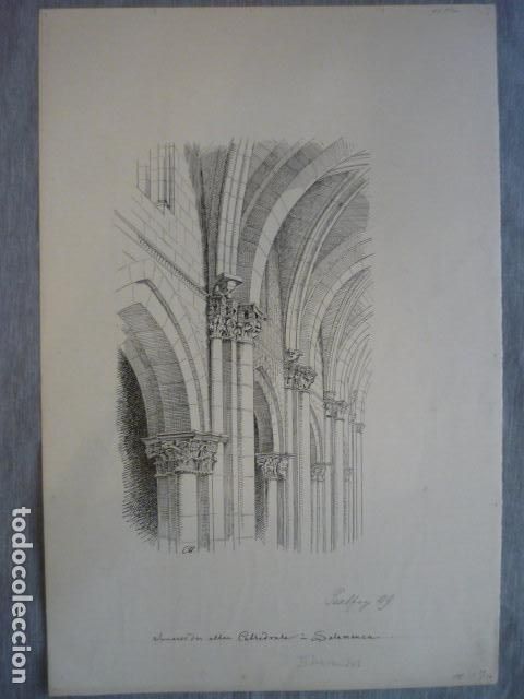 Arte: SALAMANCA DETALLE CATEDRAL DIBUJO A PLUMILLA ORIGINAL CONSTANTIN UHDE ARQUITECTO ALEMAN 1888 1889