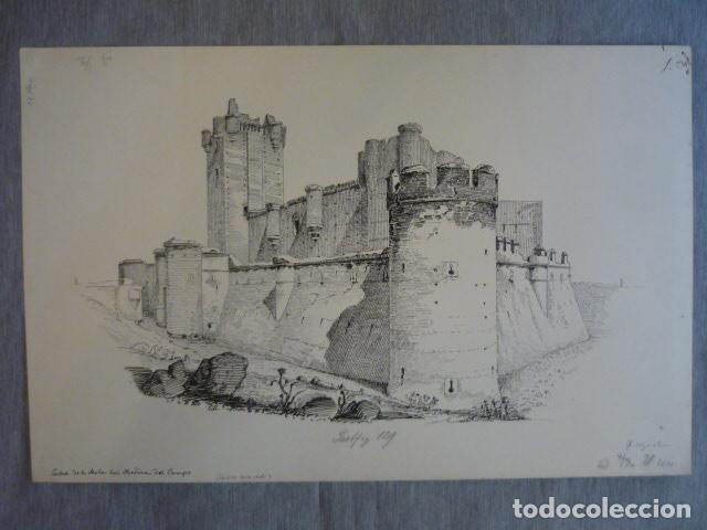 Arte: MEDINA DEL CAMPO CASTILLO DIBUJO A PLUMILLA ORIGINAL CONSTANTIN UHDE ARQUITECTO ALEMAN 1888 1889