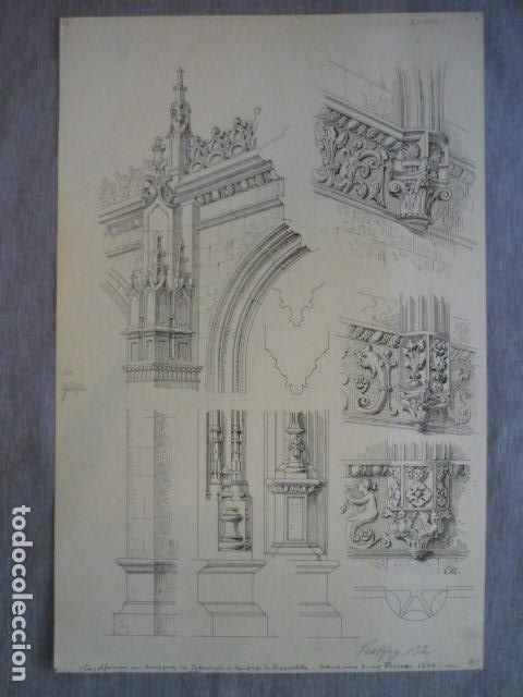 Arte: SANTIAGO DE COMPOSTELA DIBUJO A PLUMILLA ORIGINAL CONSTANTIN UHDE ARQUITECTO ALEMAN 1888 1889