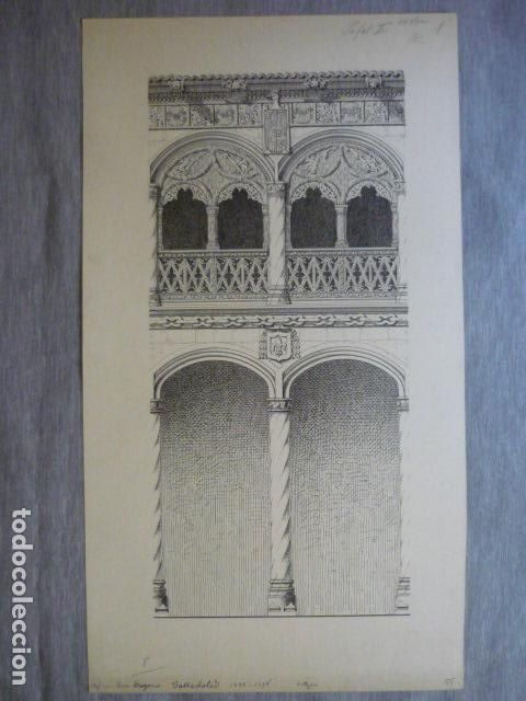 Arte: VALLADOLID SAN GREGORIO DIBUJO A PLUMILLA ORIGINAL CONSTANTIN UHDE ARQUITECTO ALEMAN 1888 1889