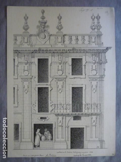 Arte: SANTIAGO DE COMPOSTELA DIBUJO A PLUMILLA ORIGINAL CONSTANTIN UHDE ARQUITECTO ALEMAN 1888 1889