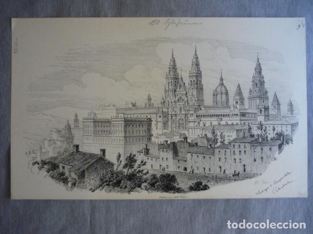 Arte: SANTIAGO DE COMPOSTELA DIBUJO A PLUMILLA ORIGINAL CONSTANTIN UHDE ARQUITECTO ALEMAN 1888 1889