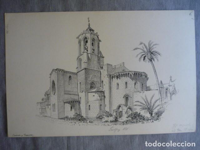 Arte: TARRAGONA LA CATEDRAL DIBUJO A PLUMILLA ORIGINAL CONSTANTIN UHDE ARQUITECTO ALEMAN 1888 1889