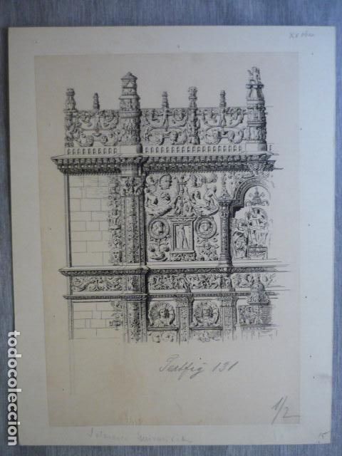 Arte: SALAMANCA DETALLE UNIVERSIDAD DIBUJO A PLUMILLA ORIGINAL CONSTANTIN UHDE ARQUITECTO ALEMAN 1888 1889