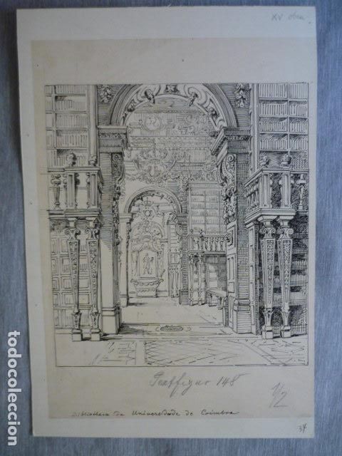 Kunst: COIMBRA PORTUGAL DIBUJO A PLUMILLA ORIGINAL CONSTANTIN UHDE ARQUITECTO ALEMAN 1888 1889