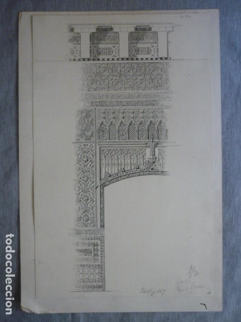 Art: SEVILLA CASA DE PILATOS DIBUJO A PLUMILLA ORIGINAL CONSTANTIN UHDE ARQUITECTO ALEMAN 1888 1889