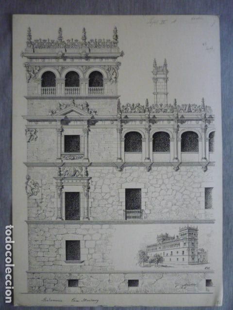 Arte: SALAMANCA CASA DE MONTERREY DIBUJO A PLUMILLA ORIGINAL CONSTANTIN UHDE ARQUITECTO ALEMAN 1888 1889