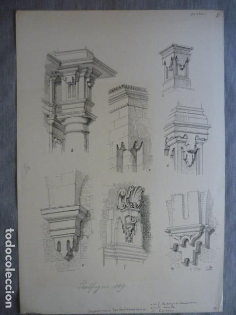 Kunst: SANTIAGO CORU&Ntilde;A CORDOBA DIBUJO A PLUMILLA ORIGINAL CONSTANTIN UHDE ARQUITECTO ALEMAN 1888 1889