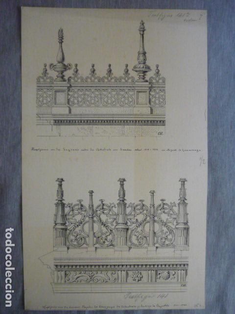 Art: SEVILLA SANTIAGO BALAUSTRADAS DIBUJO A PLUMILLA ORIGINAL CONSTANTIN UHDE ARQUITECTO ALEMAN 1888 1889
