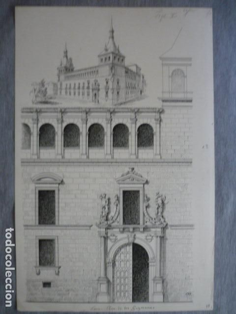 Arte: LEON PALACIO DE LOS GUZMANES DIBUJO A PLUMILLA ORIGINAL CONSTANTIN UHDE ARQUITECTO ALEMAN 1888 1889