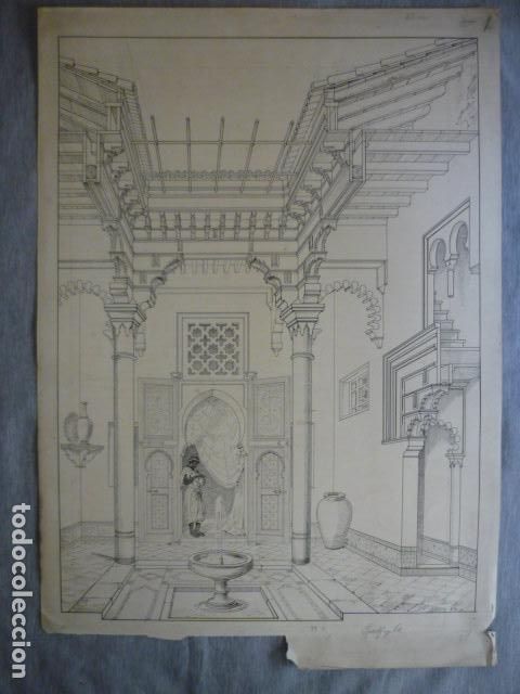 Art: TANGER MARRUECOS DIBUJO A PLUMILLA ORIGINAL CONSTANTIN UHDE ARQUITECTO ALEMAN 1888 1889