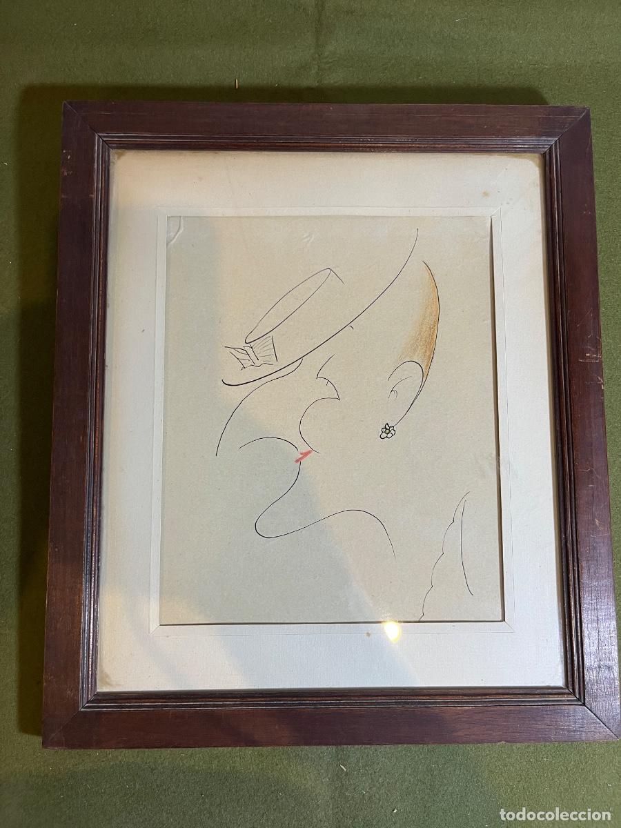 Kunst: Caricatura retrato femenino firmada Mirabent atribuida a Joan C. Mirabent (1894-1967) Caricatura