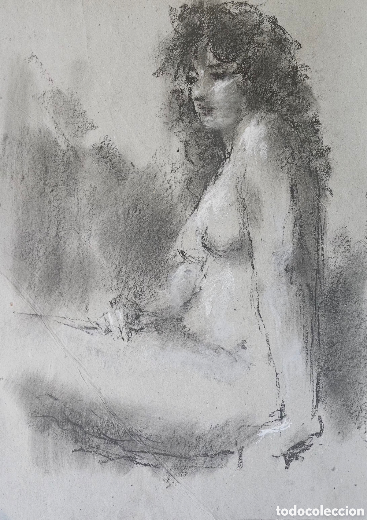 Arte: Jose Guevara (M&aacute;laga 1930-2017) precioso dibujo (pastel) desnudo femenino, sin firmar.