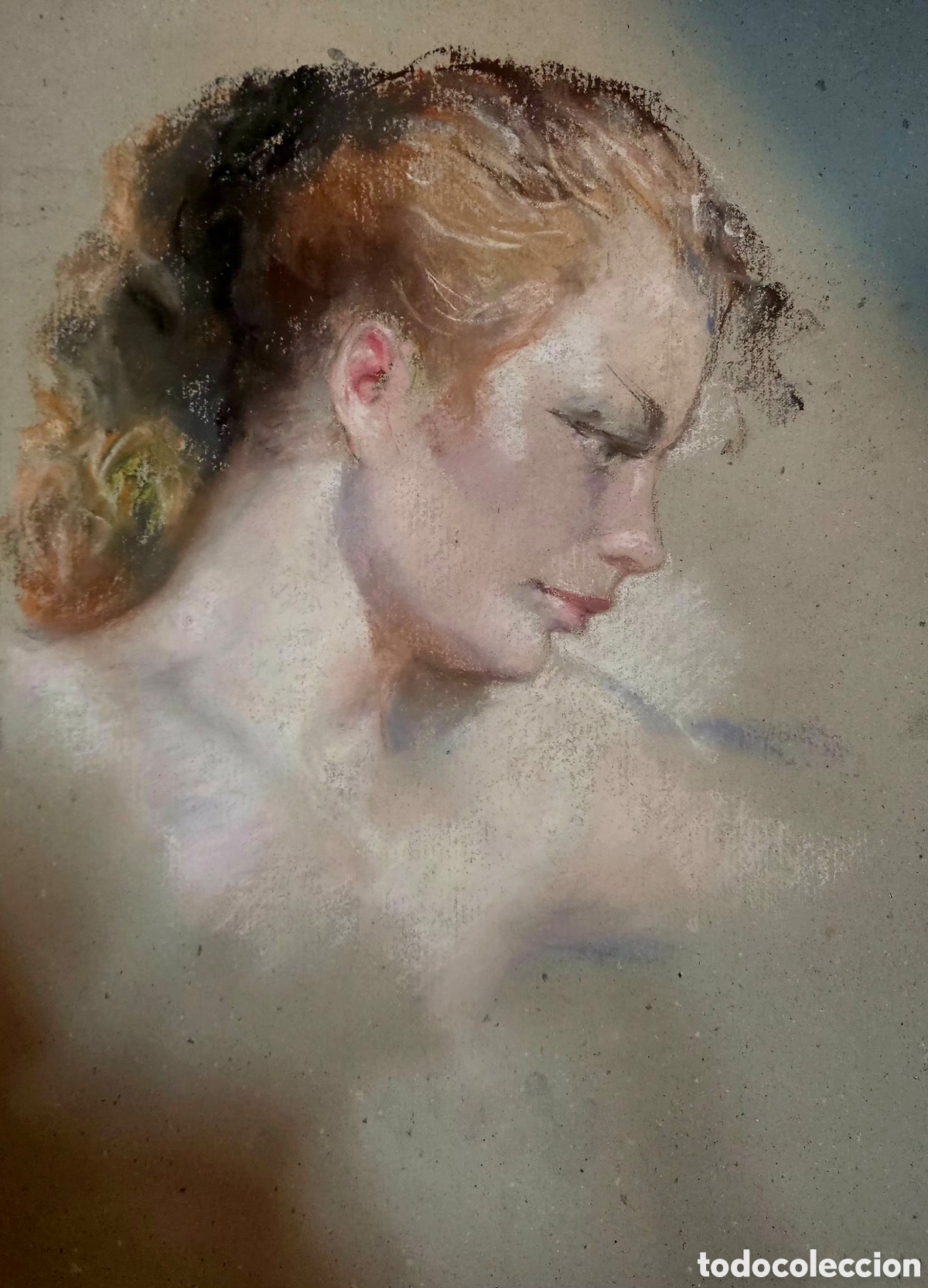 Arte: Jose Guevara (M&aacute;laga 1930-2017) precioso dibujo (pastel) retrato femenino, sin firmar.