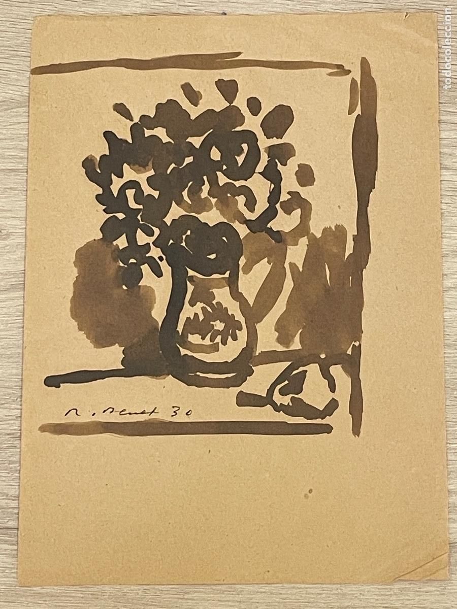 Arte: Dibujo Original Aguada de Rafael Benet 1930 - Bodeg&oacute;n