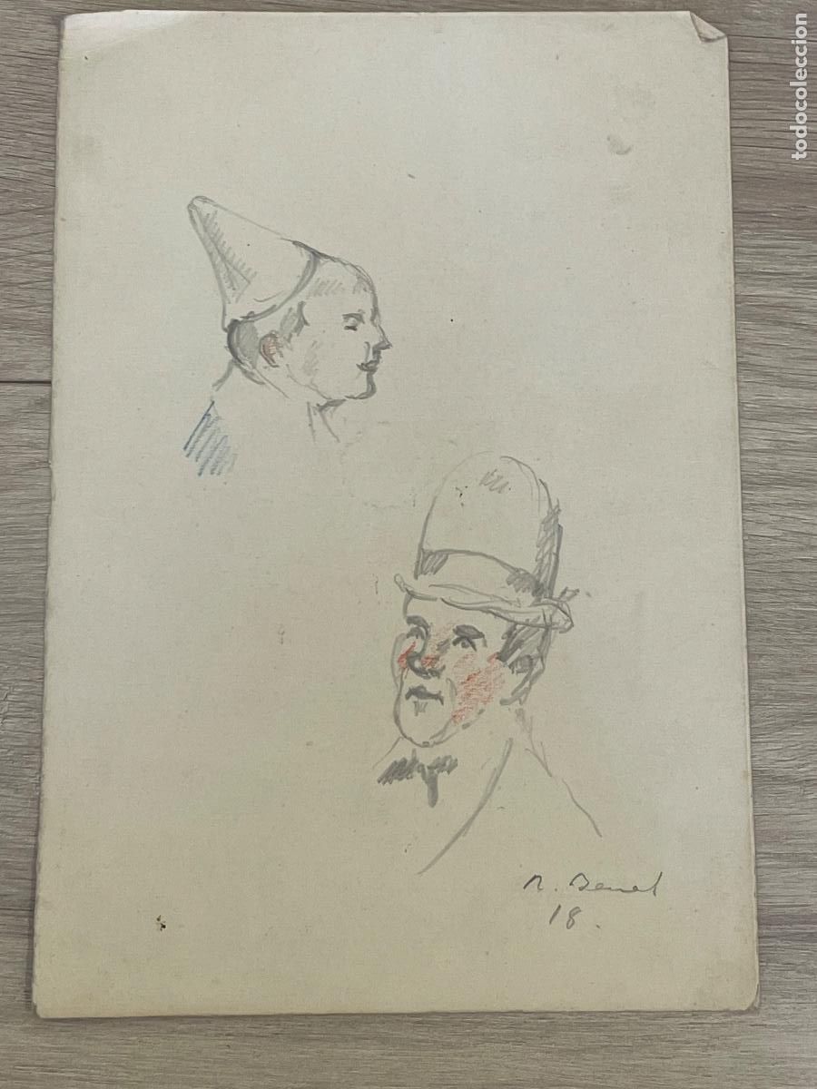 Arte: Dibujo Original a Carboncillo de Rafael Benet 1918 - Payaso