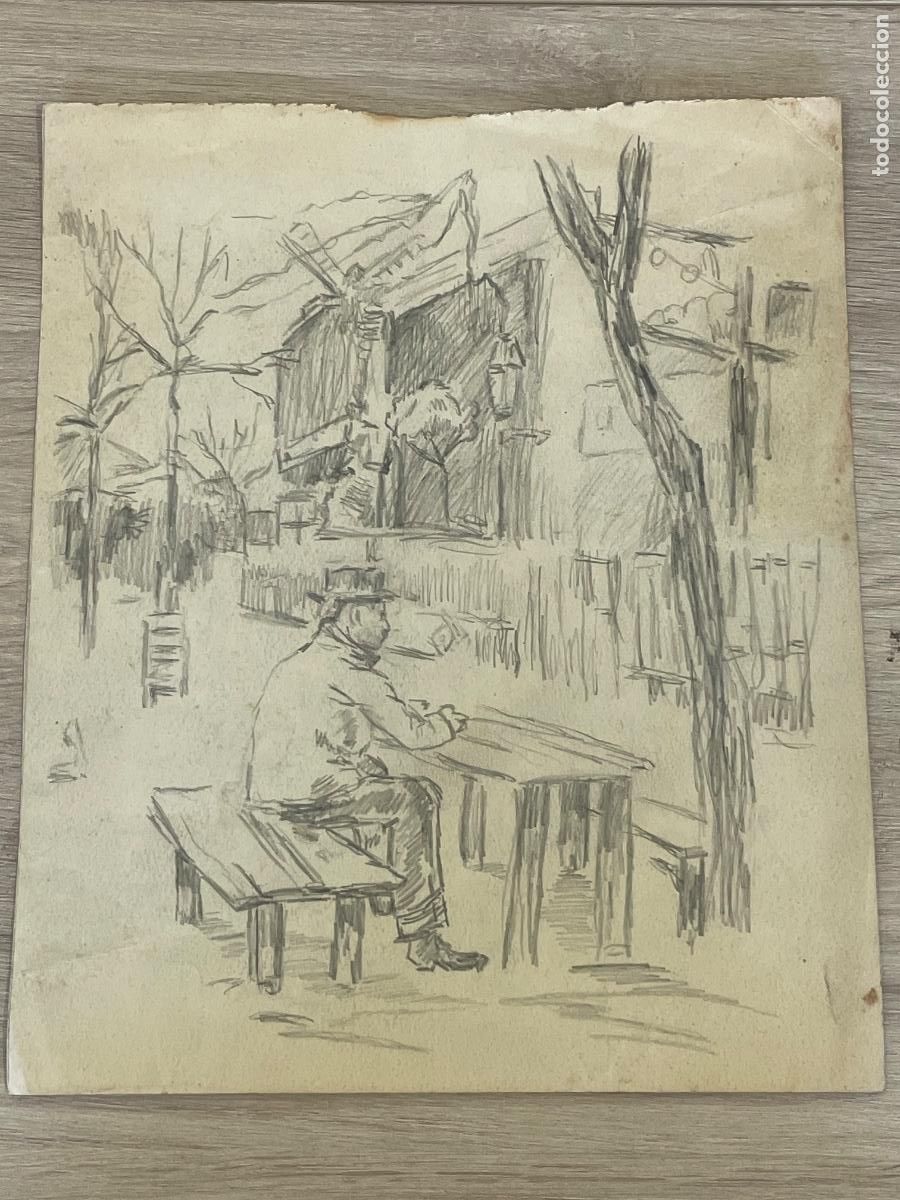 Arte: Dibujo Original a Carboncillo firmado en el reverso Rusi&ntilde;ol ( Santiago Russinyol ? )- Paisaje