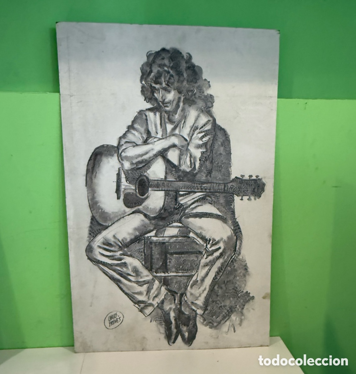 Kunst: Carles Prun&eacute;s &ndash; Guitarrista, dibujo sobre tablex firmado ( 100 &times; 65 cm)