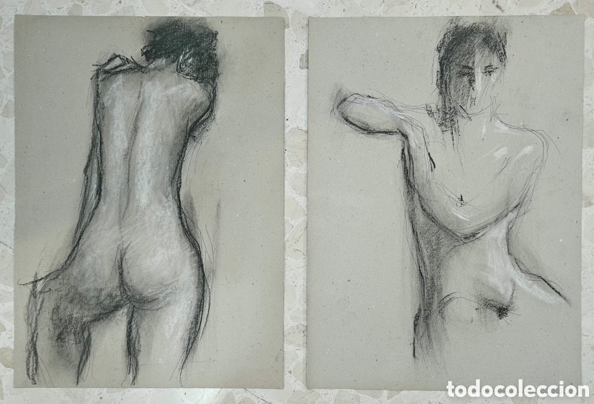 Arte: Jose Guevara (M&aacute;laga 1930-2017) preciosa pareja de dibujos (pastel) desnudos, sin firma.