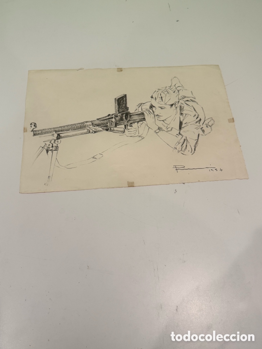 Kunst: Carles Prun&eacute;s (1937-2017) Dibujo original firmado 1954 &ndash; Posible autorretrato en la mili