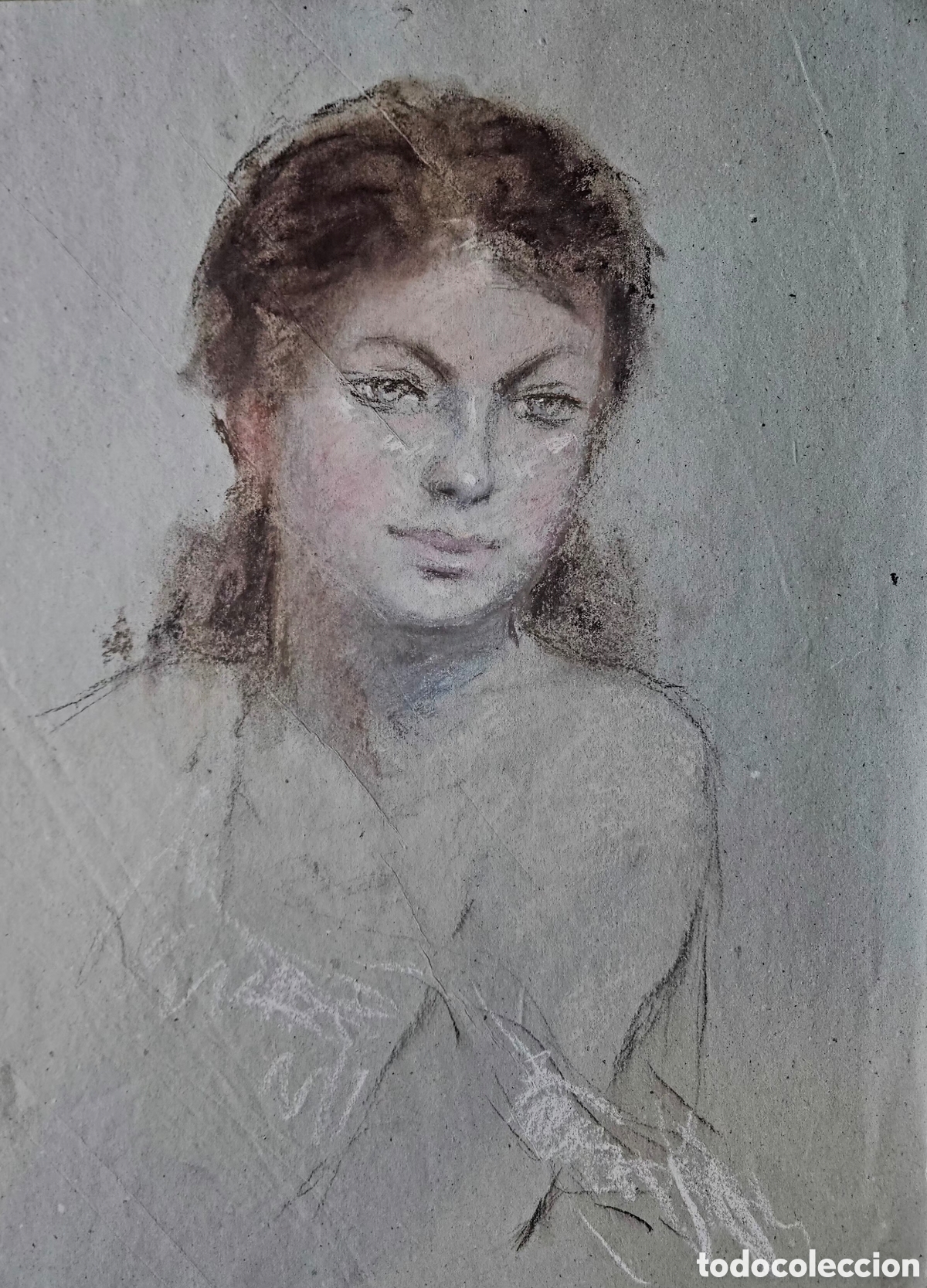Arte: Jose Guevara (M&aacute;laga 1930-2017) precioso dibujo (pastel) rostro femenino, sin firma.
