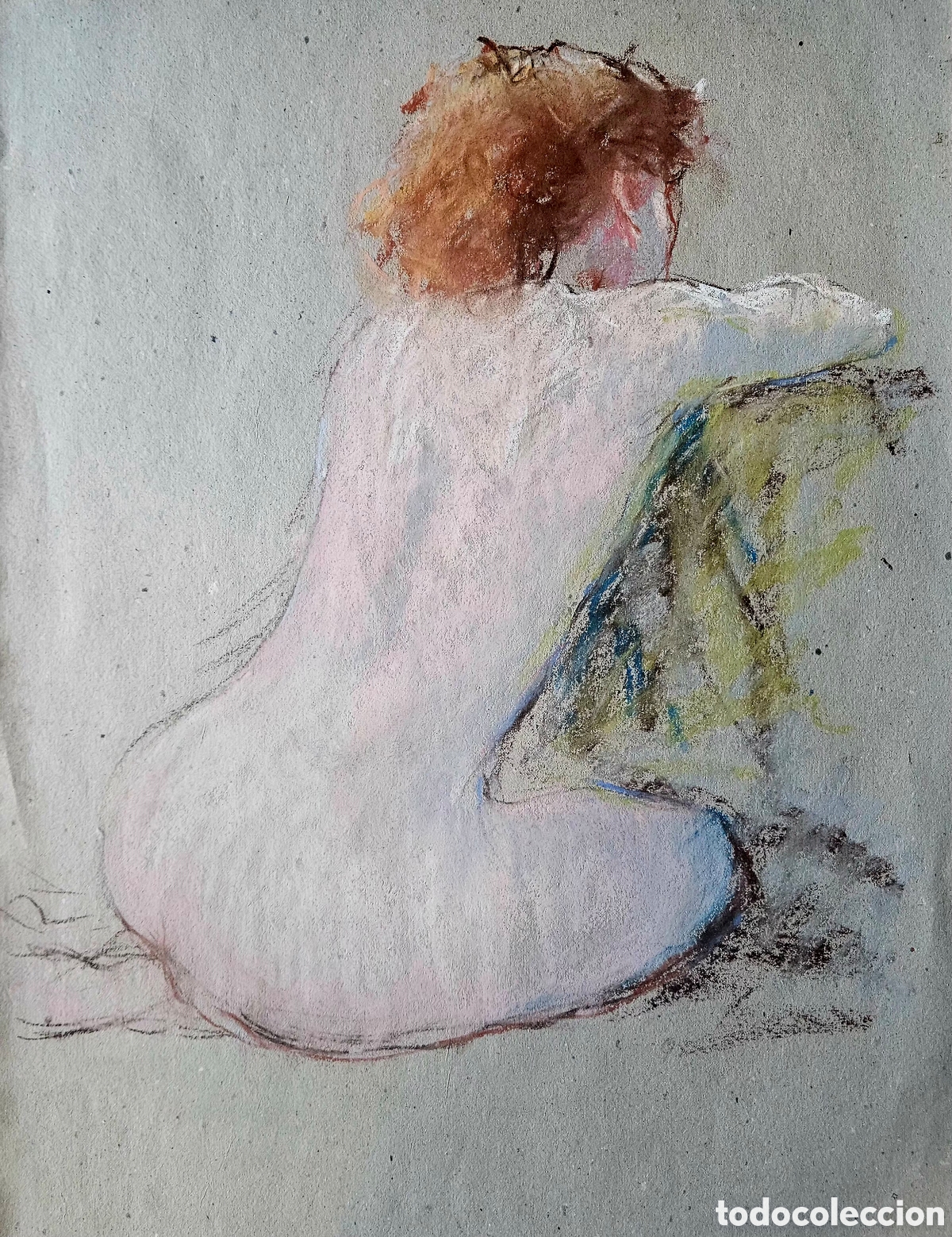 Arte: Jose Guevara (M&aacute;laga 1930-2017) precioso dibujo (pastel) desnudo femenino, sin firmar.