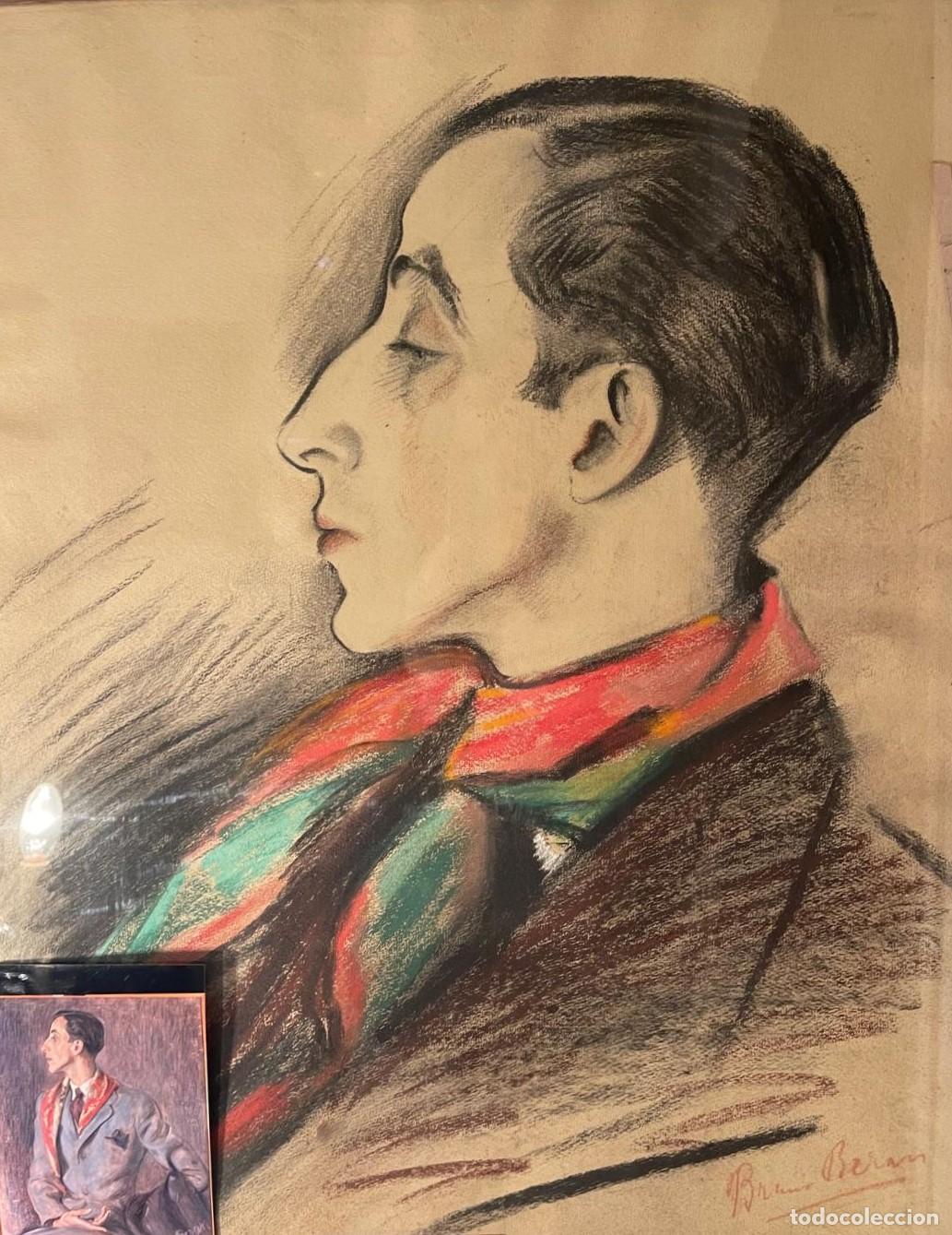 Arte: RETRATO DEL ARTISTA TUR DE MONTIS. FIRMADO BRUNO BERAN. DIBUJO AL CARB&Oacute;N SOBRE PAPEL. ESPA&Ntilde;A. XX.