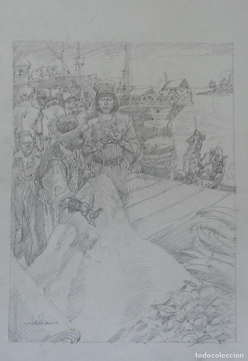 Arte: Carlos Enrique Lencinas G&oacute;mez. L&aacute;piz sobre papel. &rdquo;Col&oacute;n. Descubrimiento Am&eacute;rica&rdquo;. Firmada a mano.