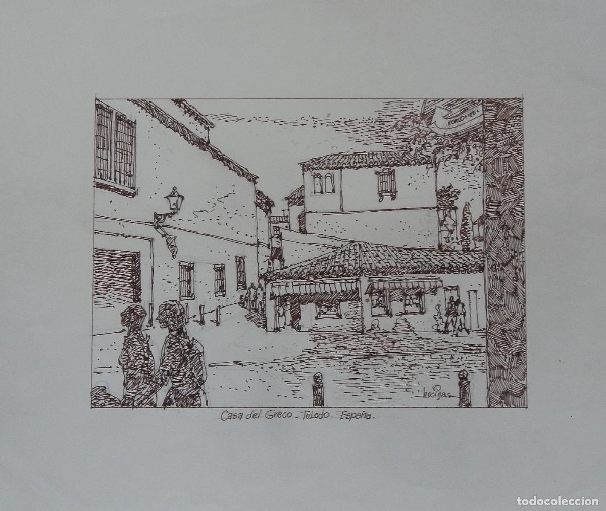 Arte: Carlos Enrique Lencinas G&oacute;mez. Tinta sobre papel. &rdquo;Casa del Greco. Toledo&rdquo;. Firmado a mano.