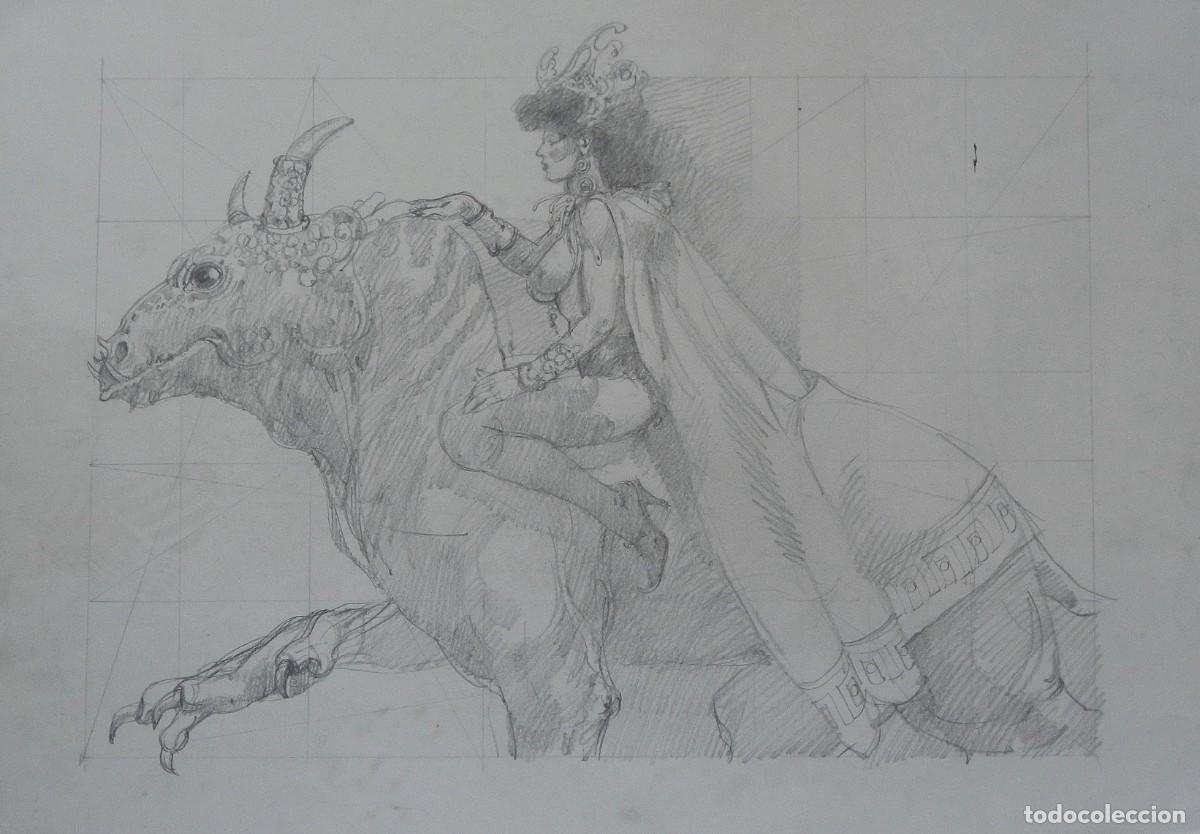 Arte: Carlos Enrique Lencinas G&oacute;mez. L&aacute;piz sobre papel. &rdquo;Reina desnuda encima de un animal fant&aacute;stico&rdquo;.