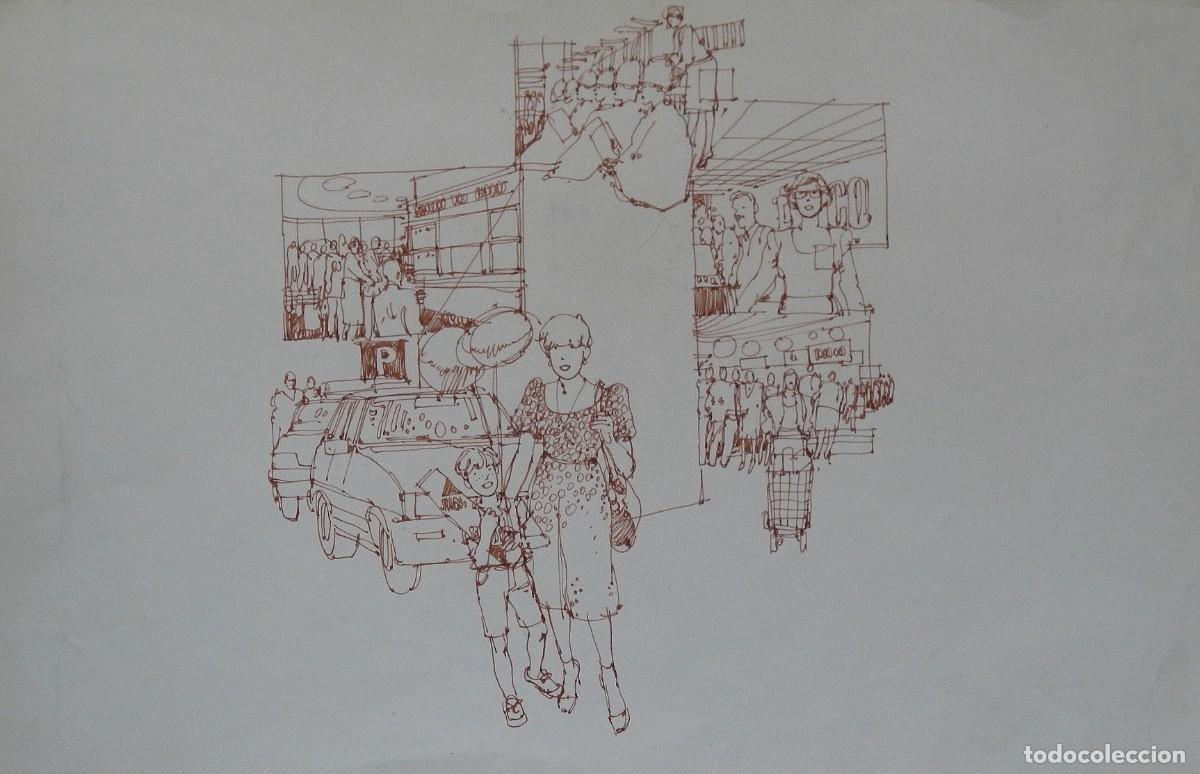 Arte: Carlos Enrique Lencinas G&oacute;mez. Tinta sobre papel. &rdquo;Escenas madre e hijo. Coches. Peluquer&iacute;a&rdquo;.