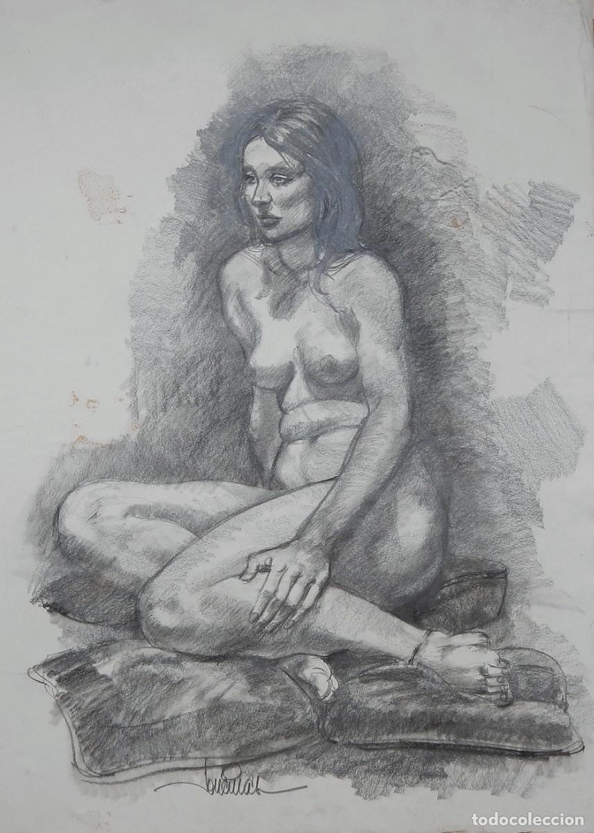 Arte: Carlos Enrique Lencinas G&oacute;mez. Carboncillo sobre papel. &rdquo;Desnudo femenino&rdquo;. Firmado a mano.