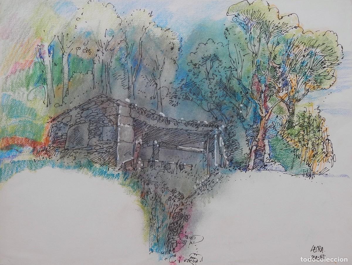 Arte: Carlos Enrique Lencinas G&oacute;mez. Acuarela y tinta sobre papel. &rdquo;Leira. Coru&ntilde;a&rdquo;. Firmada a mano.