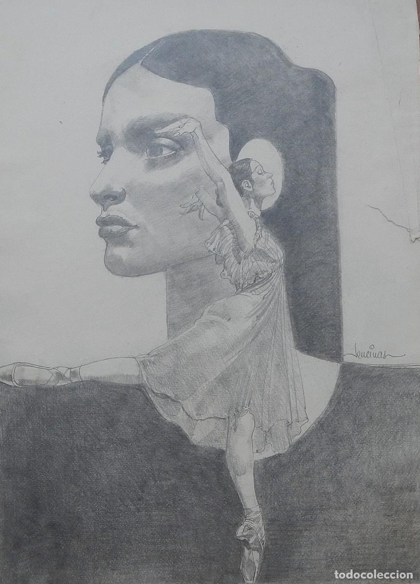 Arte: Carlos Enrique Lencinas G&oacute;mez. L&aacute;piz sobre papel. &rdquo;Rostro femenino. Bailarina&rdquo;. Firmada a mano.