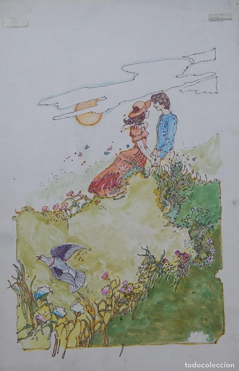 Arte: Carlos Enrique Lencinas G&oacute;mez. Tinta y acuarela sobre papel. &rdquo;Escena rom&aacute;ntica. Enamorados.&rdquo;
