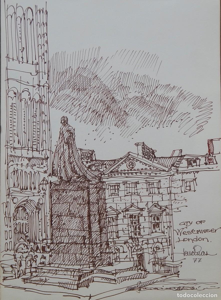 Arte: Carlos Enrique Lencinas G&oacute;mez. Tinta sobre papel. &rdquo;Londres. 1977. Westmister&rdquo;. Firmada a mano.