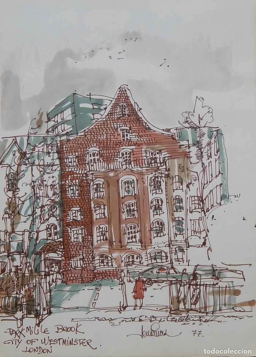 Arte: Carlos Enrique Lencinas G&oacute;mez. Tinta y acuarela sobre papel. &rdquo;Londres. 1977. Park. Westminster&rdquo;.