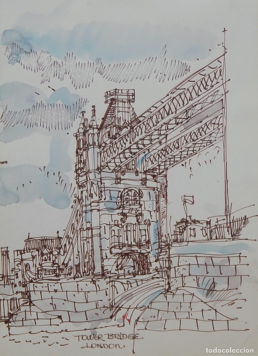 Arte: Carlos Enrique Lencinas G&oacute;mez. Tinta y acuarela sobre papel. &rdquo;Londres. 1977. Tower Bridge&rdquo;.