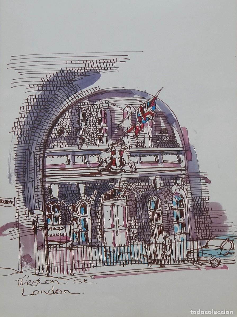 Arte: Carlos Enrique Lencinas G&oacute;mez. Tinta y acuarela sobre papel. &rdquo;Londres. 1977. Weston Se&rdquo;.