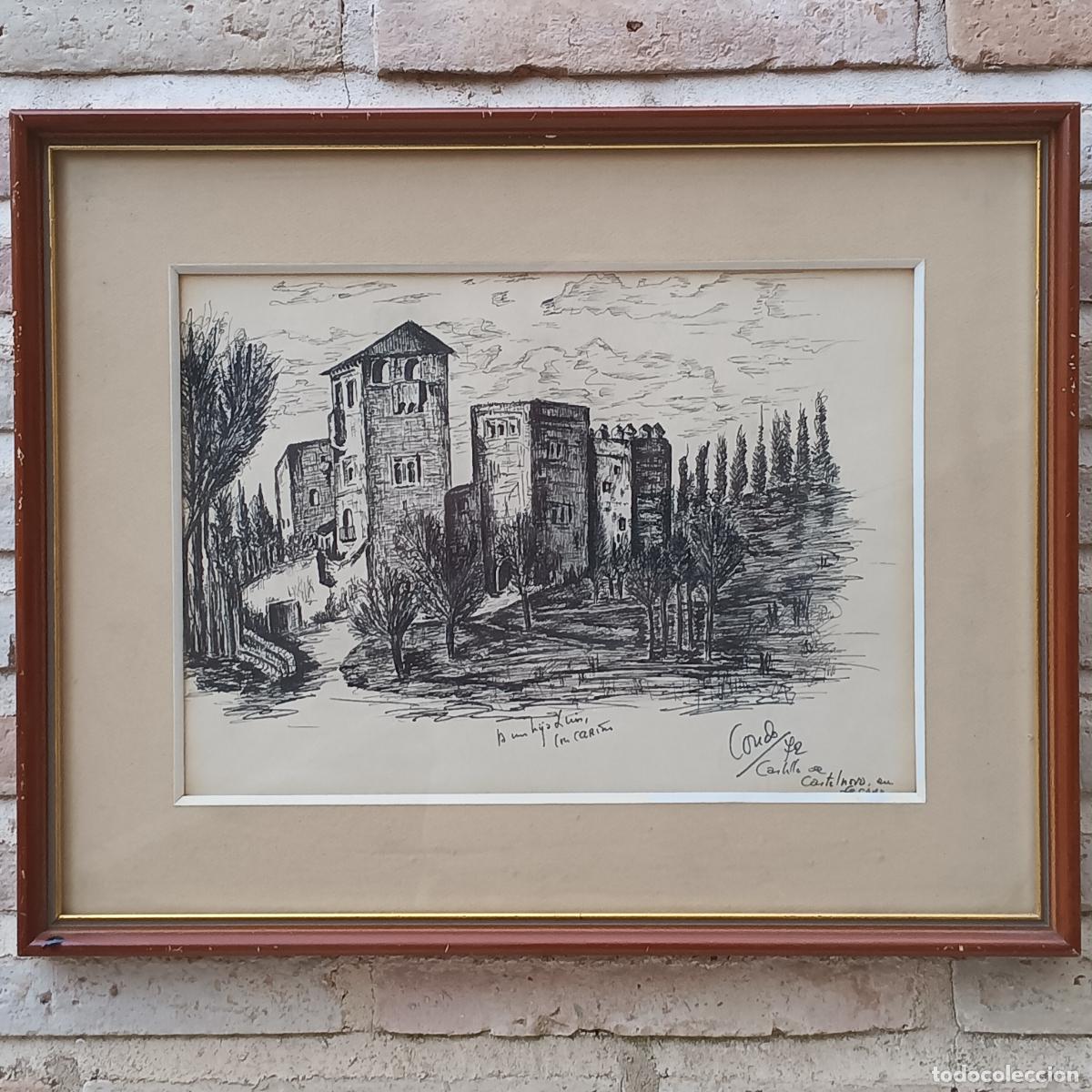 Kunst: DIBUJO A PLUMILLA DEL CASTILLO DE CASTILNOVO EN SEGOVIA - 1972 - FIRMADO.